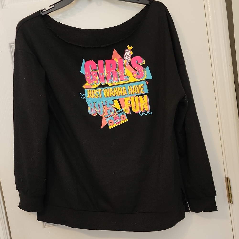 Off-the-Shoulder Black Sweater - Fun Graphic Design